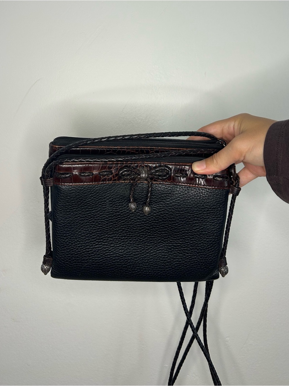 Black Crossbody Bag with Dark Brown Trim